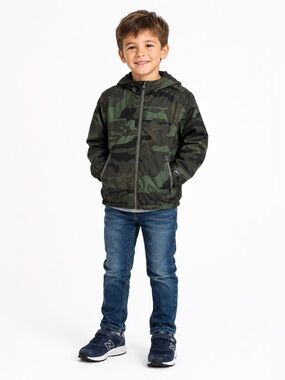 Gap Kids Green Camo Lined Windbreaker Zip Up Jacket Hood Boys Size Medium Spring